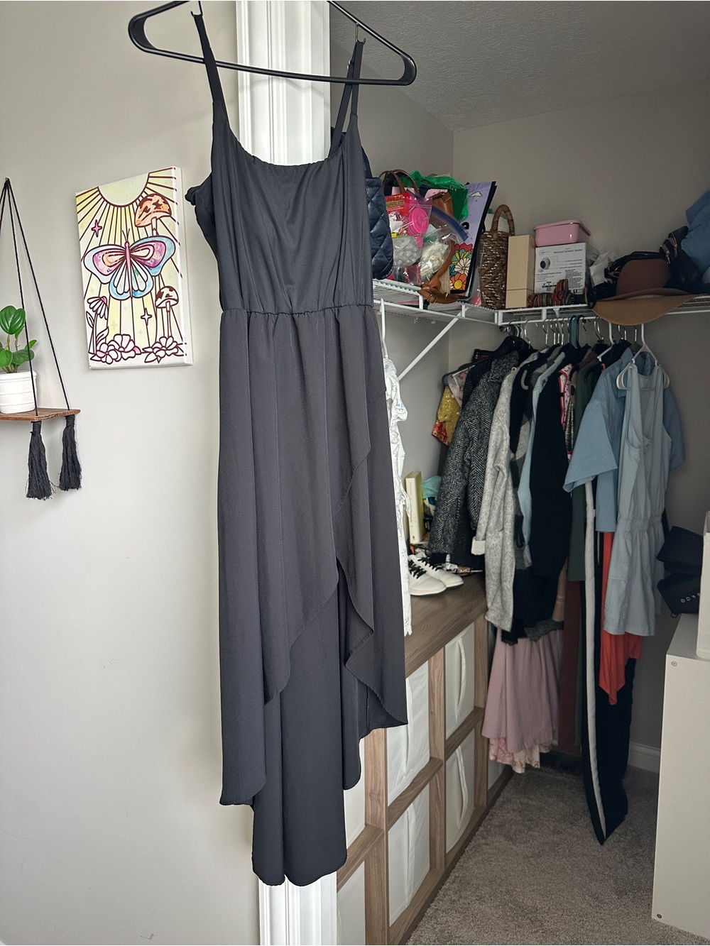HALARA Charcoal Black High-Low Slip Dress